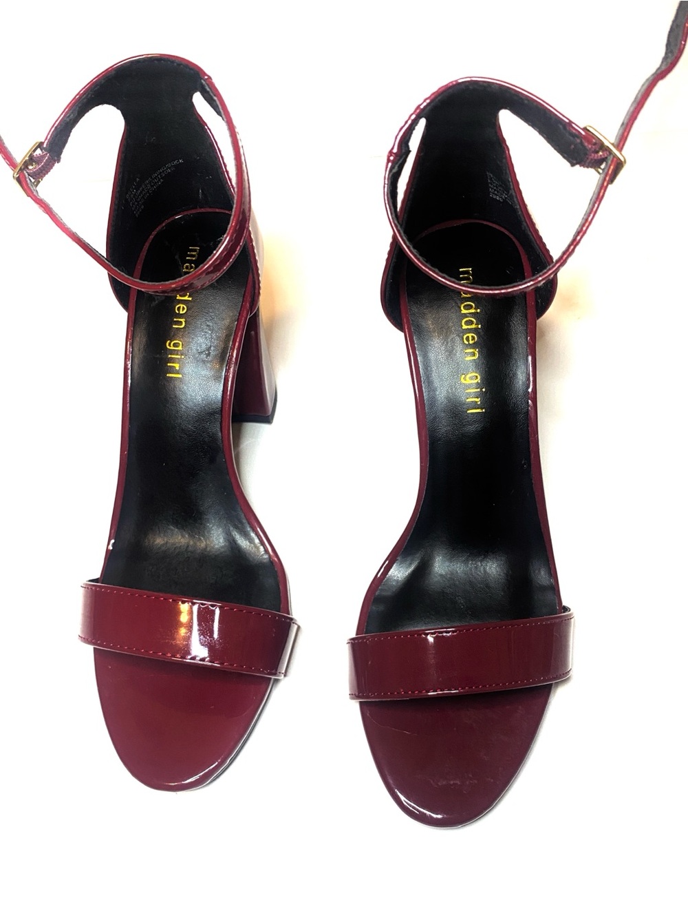 Madden Girl Patent Burgundy Ankle-Strap Block Heels